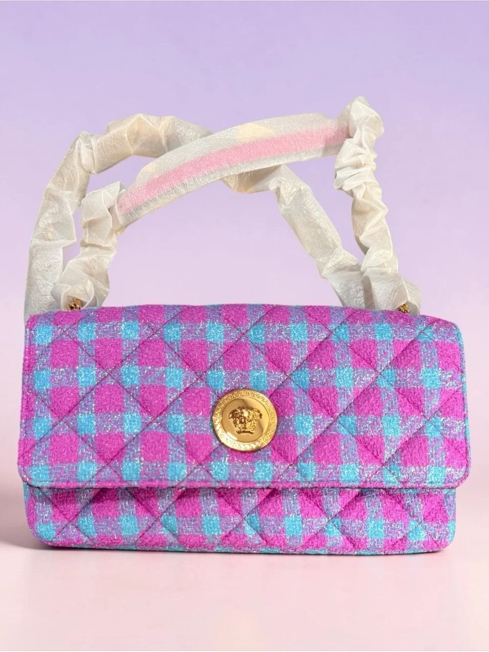 Medusa Icon Chain Flap Bag Quilted Tweed East West shoulder bag - NWT + Dust Bag